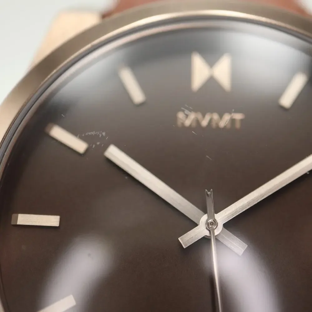 MVMT Element Mens 43mm Brown Bronze Tone Date Watch Leather Strap w New Battery
